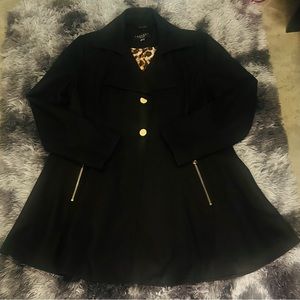 Laundry by Shelli Segal Black Skirted Peacoat Coat Womens Size L